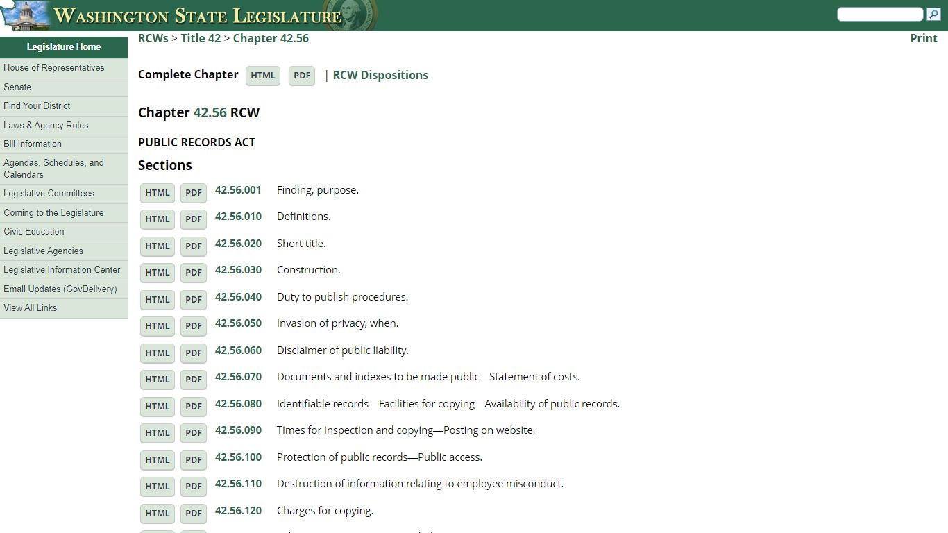 Chapter 42.56 RCW: PUBLIC RECORDS ACT - Washington